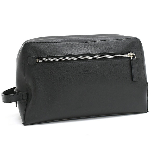 Gucci Bag Pouch Leather 014 3754 Clutch Black 1133 - Picture 1 of 8